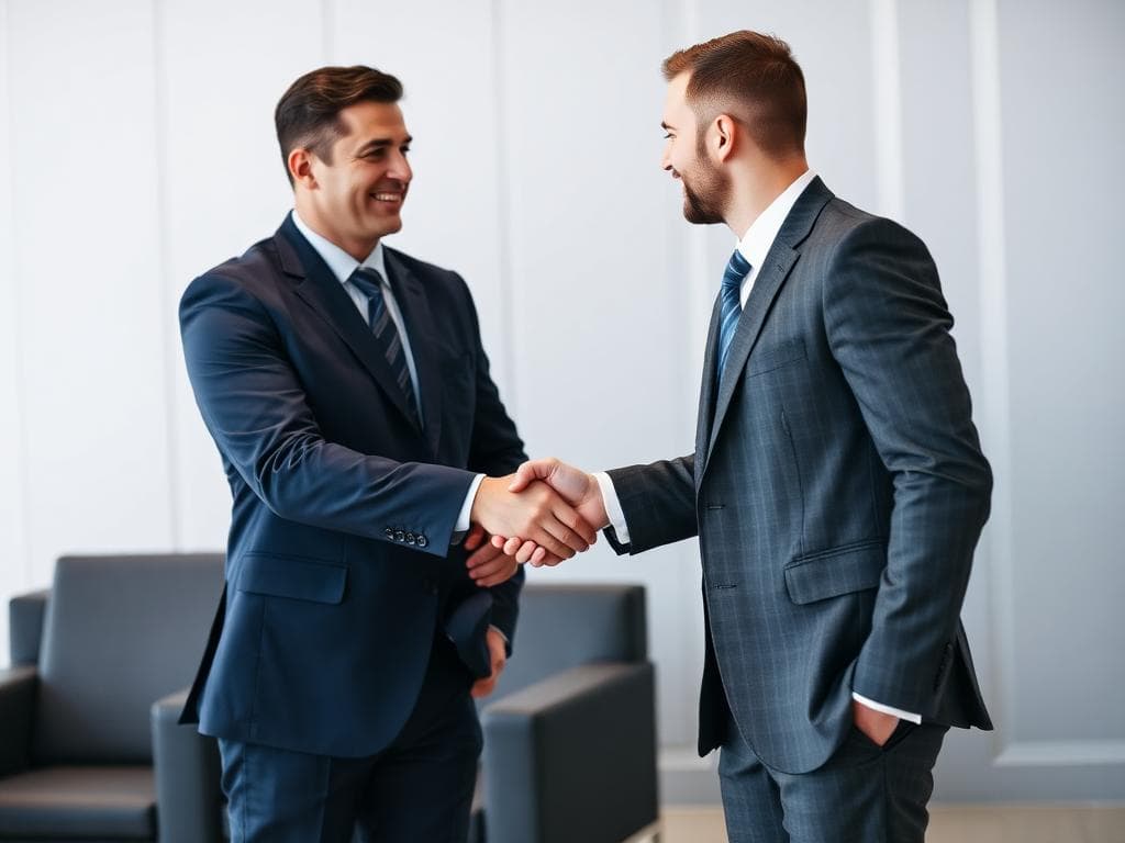 Professional handshake between security service provider and client showing transparent business partnership